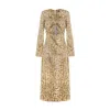 Bluzat Women's Brown / Yellow Olive Snake Print Cutout Midi Dress With Bell Sleeves In Multi