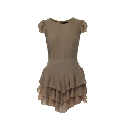 Bluzat Women's Cambered Dress With Ruffles & Short Sleeve Brown