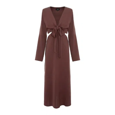 Bluzat Women's Chocolate Brown Tie-front Cutout Midi Dress
