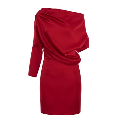 Bluzat Women's Crimson Red Elegance Off-shoulder Mini Dress