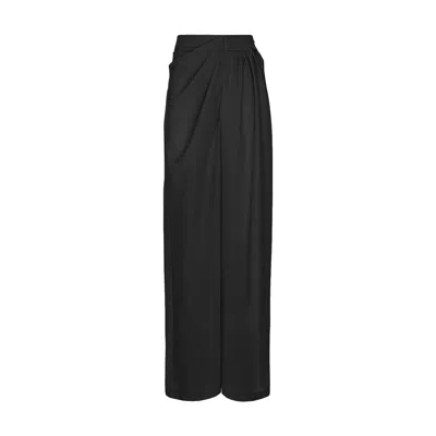 Bluzat Women's Dark Grey Trousers With Side Draping In Brown