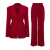 Bluzat Women's Dark Red Suit With Balloon Blazer And Wide Leg Trousers In Multi