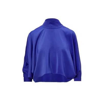 Bluzat Women's Electric Blue Asymmetrical  Blouse With Collar And Buttons
