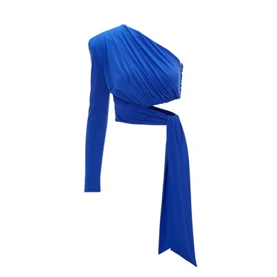 Bluzat Women's Electric Blue Asymmetrical Top With Scarf