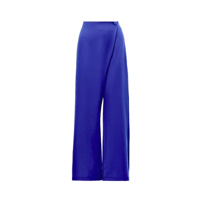 Bluzat Women's Electric Blue Asymmetrical Wide Leg Trousers With Button