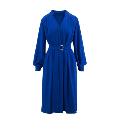 Bluzat Women's Electric Blue Dress With Pleats