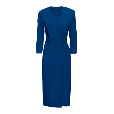 Bluzat Women's Electric Blue Midi Dress With Pleats And Belt