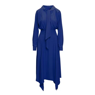 Bluzat Women's Electric Blue Midi Dress With Scarf