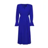 Bluzat Women's Electric Blue Midi Dress With Pleats And Proeminent Shoulders In Blue