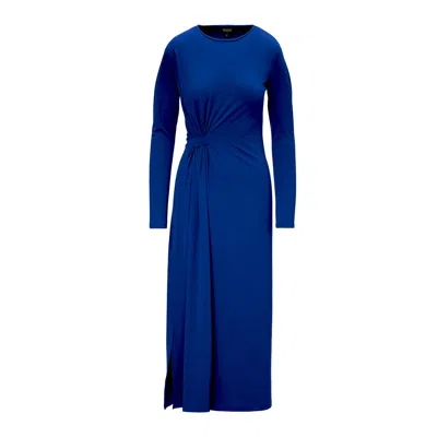 Bluzat Women's Electric Blue Midi Dress With Side-knot