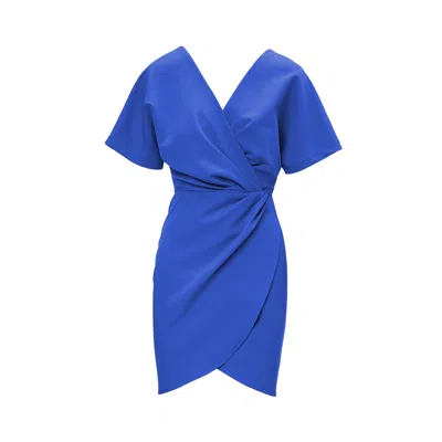 Bluzat Women's Electric Blue Mini Dress With Pleats And V-neck