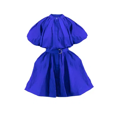 Bluzat Women's Electric Blue Mini Dress With Raglan Sleeve And Pleats