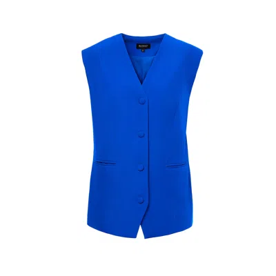 Bluzat Women's Electric Blue Oversized Vest With Buttons