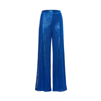 Bluzat Women's Electric Blue Sequin Embellished High-waist Trousers