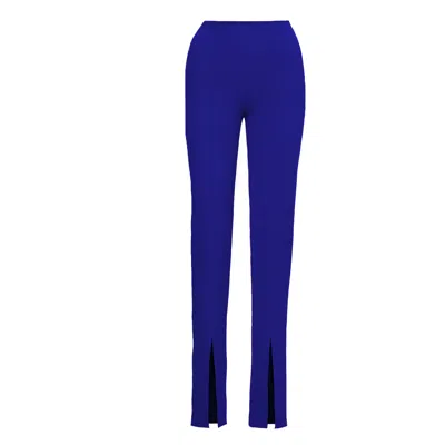 Bluzat Women's Electric Blue Slim Fit Pants With Front Slit