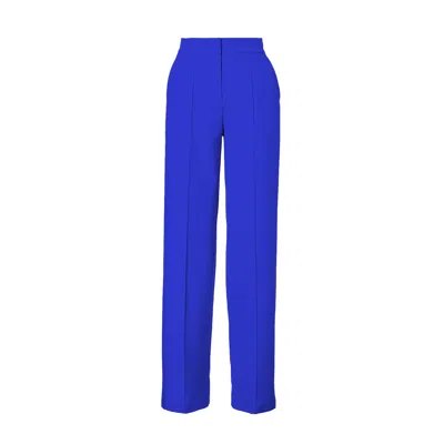 Bluzat Women's Electric Blue Straight-cut Trousers With Stripe Detail