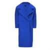 Bluzat Women's Electric Blue Structured Wool Coat With Oversized Lapels In Blue