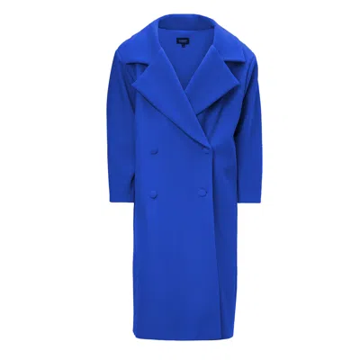 Bluzat Women's Electric Blue Structured Wool Coat With Oversized Lapels