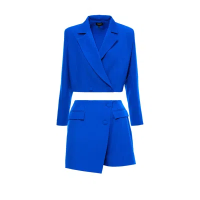Bluzat Women's Electric Blue Suit With Cropped Blazer And Skort