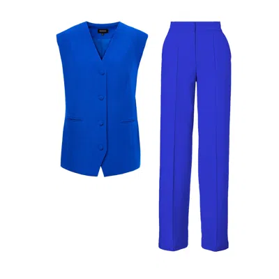 Bluzat Women's Electric Blue Suit With Oversized Vest And Stripe Detail Trousers