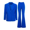 Bluzat Women's Electric Blue Suit With Regular Blazer With Double Pocket And Flared Trousers In Blue