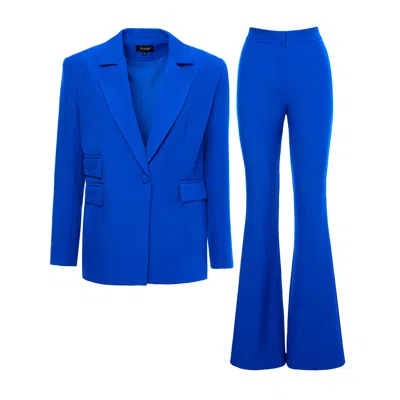 Bluzat Women's Electric Blue Suit With Regular Blazer With Double Pocket And Flared Trousers