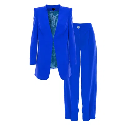 Bluzat Women's Electric Blue Suit With Sharped Shoulders Blazer