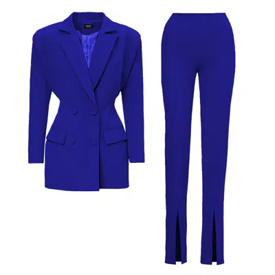 Bluzat Women's Electric Blue Suit With Tailored Hourglass Blazer And Slim Fit Trousers
