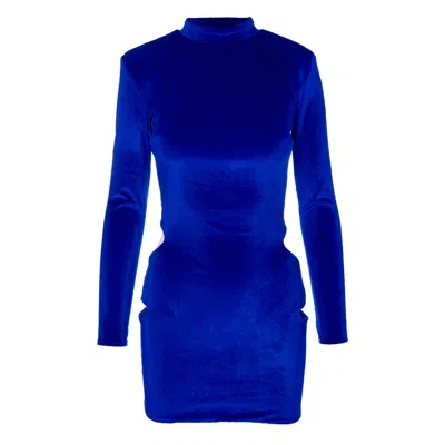 Bluzat Women's Electric Blue Velvet Dress With Cut-out