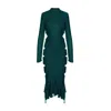 Bluzat Women's Emerald Green Metallic Midi Dress With Cut-outs And Asymmetric Ruffle Hem In Green