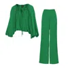 Bluzat Women's Emerald Green Set With Blouse And Wide Leg Trousers In Green