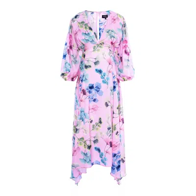 Bluzat Women's Floral Print Midi Dress With Pleats And Midi Sleeves