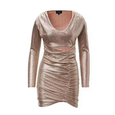 Bluzat Women's Gold Bronze Mini Dress With Draped Shoulders And Cut-out