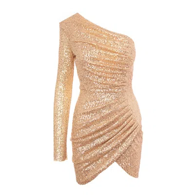 Bluzat Women's Gold Sequin Dress With One Sleeve