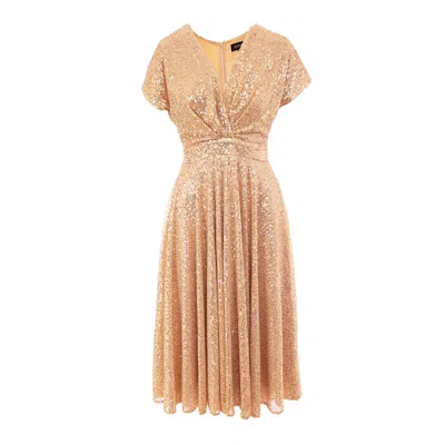 Bluzat Women's Gold Sequin Midi Cocktail Dress