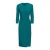 Bluzat Women's Green / Blue Turquoise Midi Dress With Pleats And Belt In Green/blue