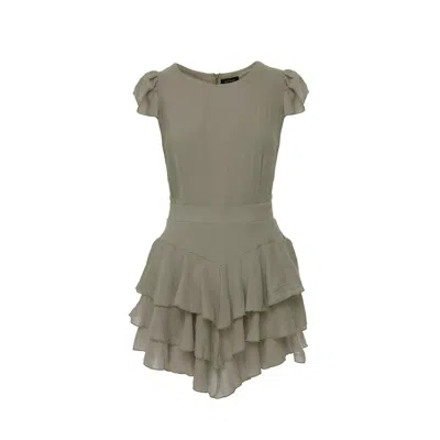 Bluzat Women's Green Cambered Dress With Ruffles & Short Sleeve Khaki