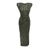 Bluzat Women's Green Khaki Midi Dress With Silver Print In Green