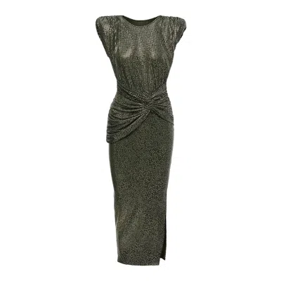Bluzat Women's Green Khaki Midi Dress With Silver Print