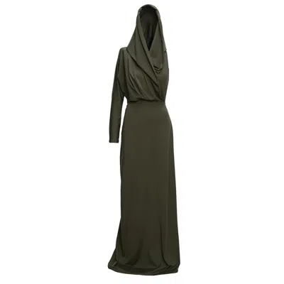 Bluzat Women's Green Khaki Draped Dress With Hood