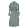 Bluzat Women's Green Khaki Midi Dress With Draping And Buttons In Green