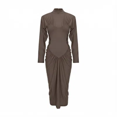 Bluzat Women's Green Khaki Midi Dress With Heart-shaped Detail