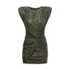 Bluzat Women's Green Khaki Mini Dress With Silver Print In Green