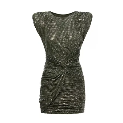 Bluzat Women's Green Khaki Mini Dress With Silver Print