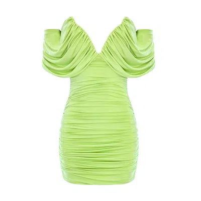 Bluzat Women's Green Lime Luxe Off-shoulder Ruched Mini Dress