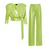 Bluzat Women's Green Metallic Lime Set In Green