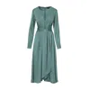 Bluzat Women's Green Midi Mint Dress With Scarves And Pleats In Green