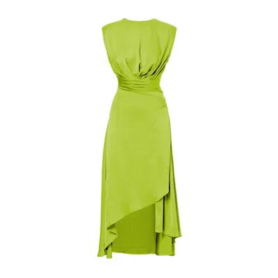 Bluzat Women's Green Midi Neon Dress With Oversized Shouders And Slit