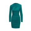 Bluzat Women's Green Mini Dress With  Draping In Green