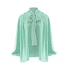 Bluzat Women's Green Mint Blouse With Draped Shoulders & Bow Ribbon In Green